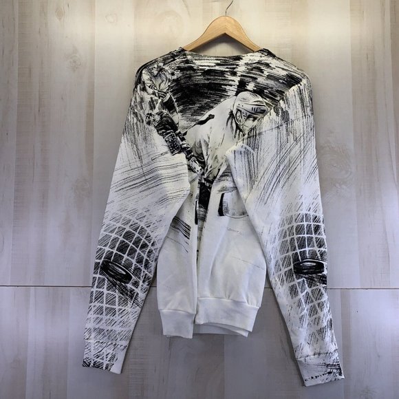 Vintage 1990s Black White Wrap Graphic Hockey Sweatshirt Mens XL Center Star USA - Picture 11 of 11